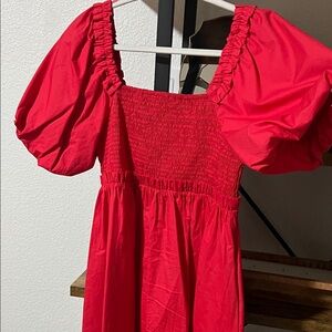 Red Puff Sleeve Smocked Mini Dress